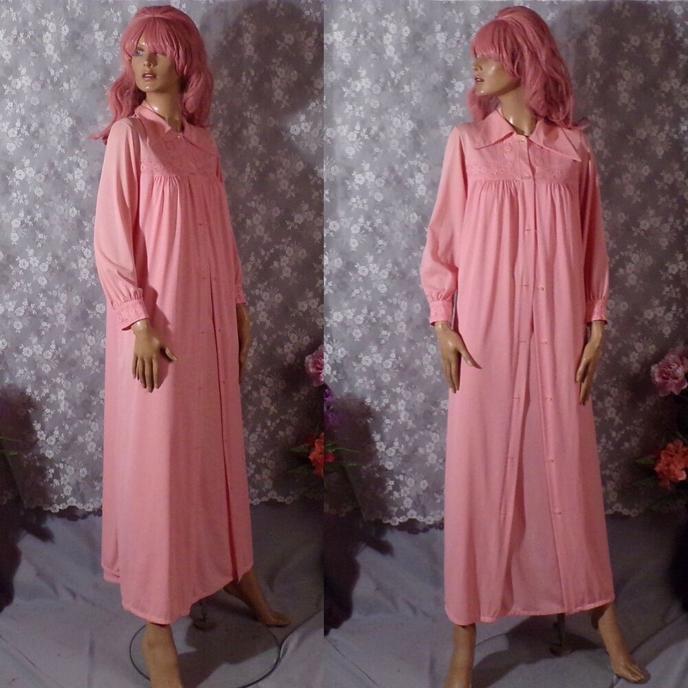 Vintage 70s Peignoir Maxi Set Size Large 1970s Retro Coral Nightgown & Robe